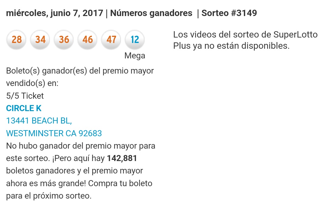 numero ganador del super lotto plus