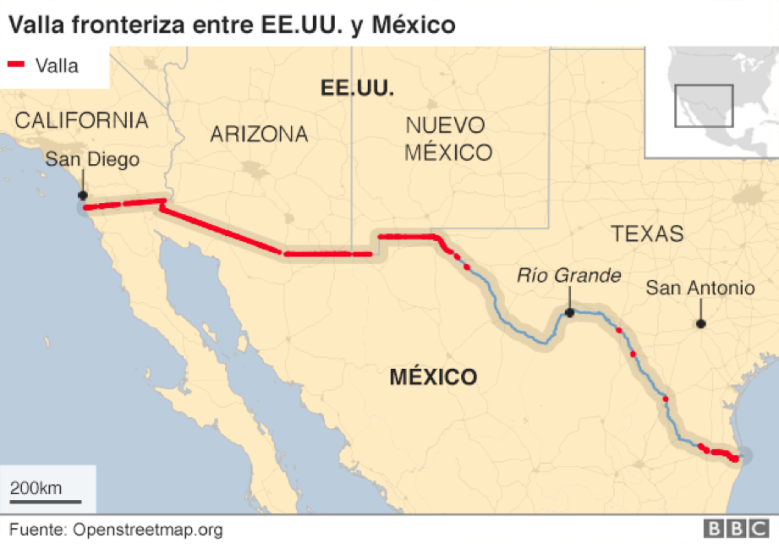 Valla fronteriza entre Estados Unidos y México. 