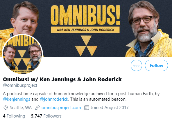 John Roderick y Ken Jennings producen un podcast llamado Omnibus.