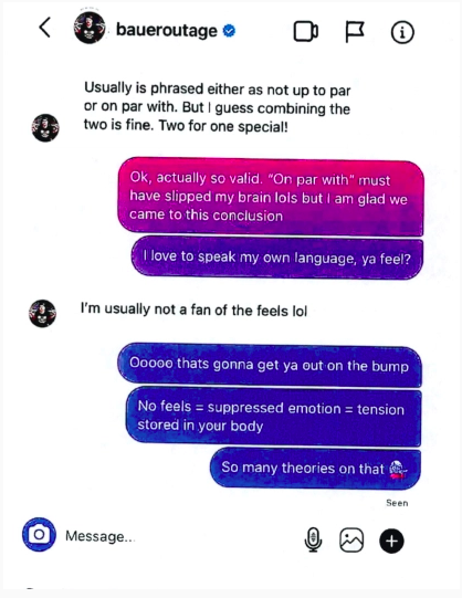 Captura de pantalla de la primera conversación entre Trevor Bauer y su acusador en Instagram.