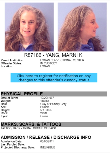 El historial de prisión de Marni Yang.