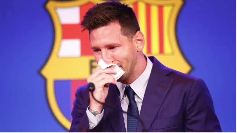 Lionel Messi en su rueda de prensa de despedida