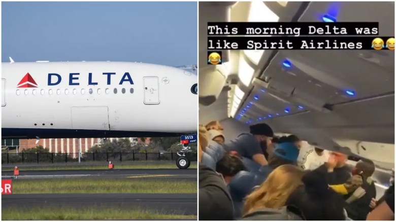 Una captura de pantalla de la pelea de Delta Airlines en el video del avión.