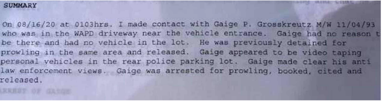 Parte del informe policial de Gaige Grosskreutz