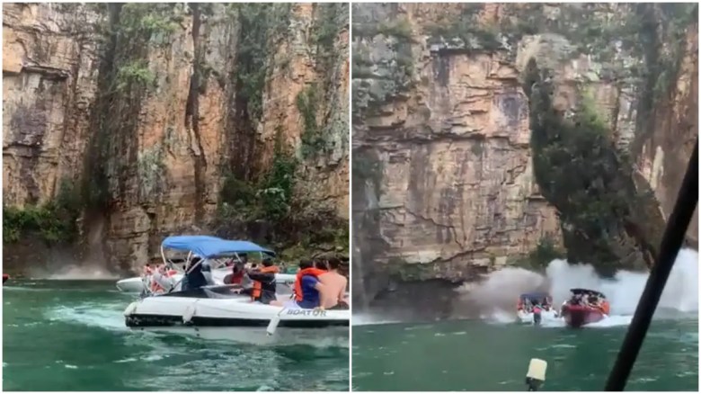 Un enorme pedazo de un cañón se precipita sobre lanchas de turistas en Brasil