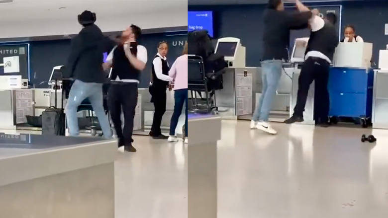 La pelea en el aeropuerto de Newark quedó grabada en video y se hizo viral en redes sociales.