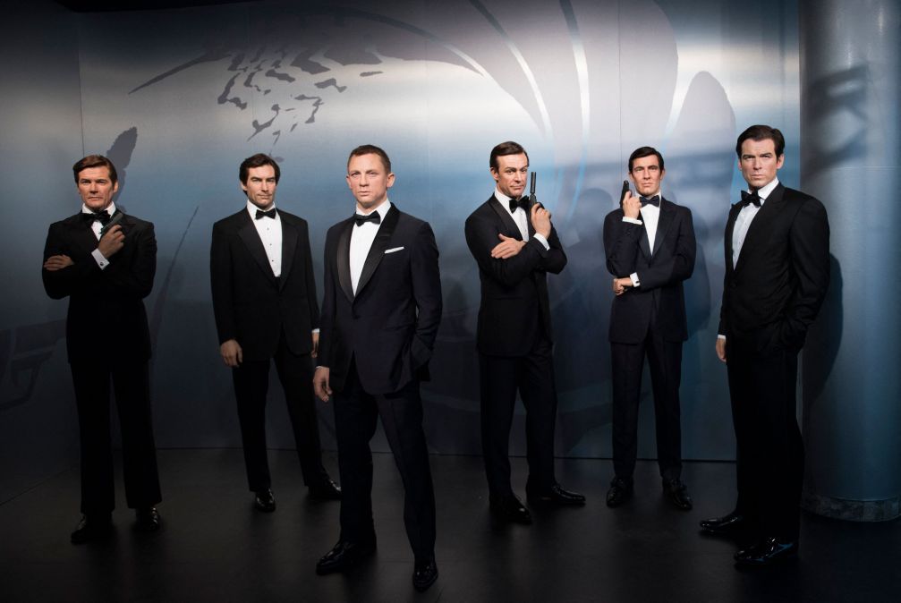 Wax figures of James Bond actors (L-R) Roger Moore, Timothy Dalton, Daniel Craig, Sean Connery, George Lazenby and Pierce Brosnan are presented at the Madame Tussauds wax museum