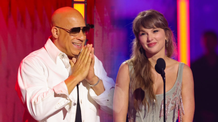 Vin Diesel maneja un percance en televisión en vivo como un profesional, ¡y recibe ayuda de Taylor Swift!