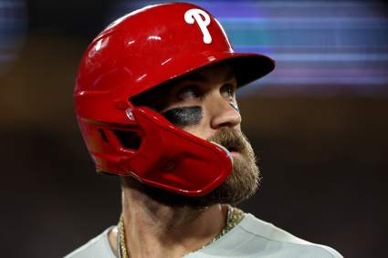 La estrella de los Philadelphia Phillies, Bryce Harper, hace declaraciones tras la derrota de los Dodgers.